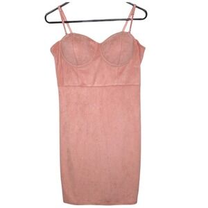 Guess Faux Suede Bustier Mini Dress Pink Bodycon L Bridal Coquette 90s Romantic
